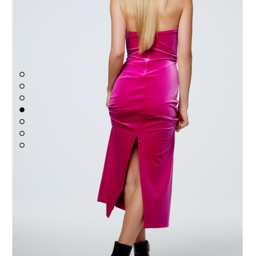 Zara * Velvet Midi Dress Pink Size XS - Picture 5 of 16